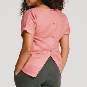 Grana French Linen Button Back Tee Blouse - WHITE